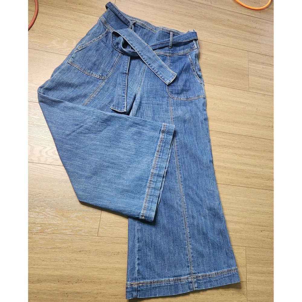 Pilcro Anthropologie High-Rise Wide-Leg Cropped Belted Jeans Sz 28 - Picture 8 of 13